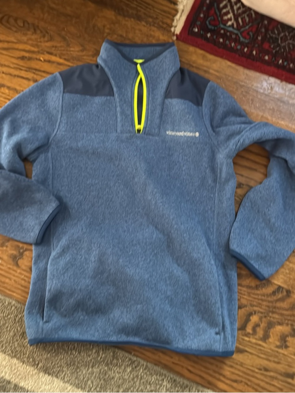 NWT Vineyard Vines Boys' Blue Quarter-Zip Pullover with Neon Zip